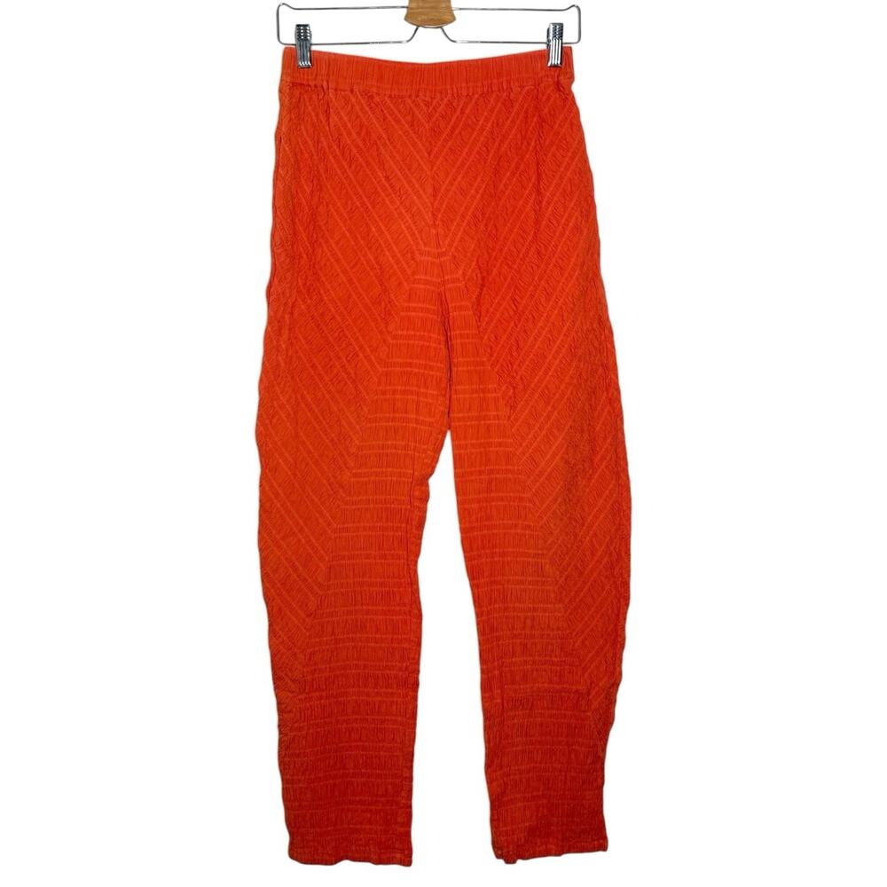 Nikki Chasin Orange Tomato Red Crinkle Pull On High Rise Angle Pants Medium $208